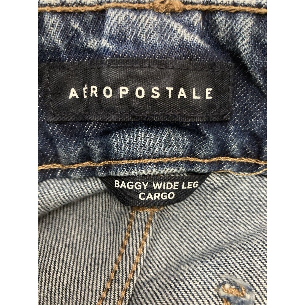 Aeropostale Womens 000R Baggy Wide Leg Cargo Jeans Blue Y2K Skater Grunge - Picture 6 of 13